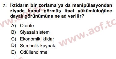 2019 Siyaset Bilimi Arasınav 7. Çıkmış Sınav Sorusu