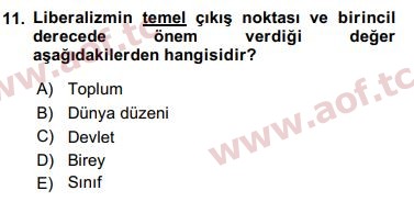 2020 Siyaset Bilimi Arasınav 11. Çıkmış Sınav Sorusu