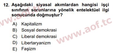 2020 Siyaset Bilimi Arasınav 12. Çıkmış Sınav Sorusu