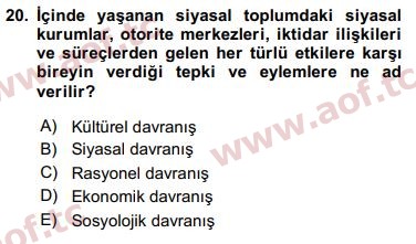 2020 Siyaset Bilimi Arasınav 20. Çıkmış Sınav Sorusu