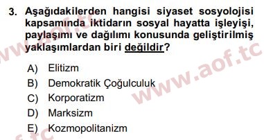 2020 Siyaset Bilimi Final 3. Çıkmış Sınav Sorusu