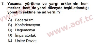 2020 Siyaset Bilimi Final 7. Çıkmış Sınav Sorusu