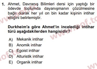 2020 Davranış Bilimleri 1 Final 1. Çıkmış Sınav Sorusu