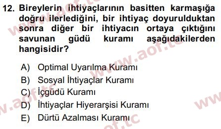 2018 Davranış Bilimleri 2 Arasınav 12. Çıkmış Sınav Sorusu