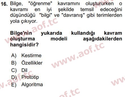 2018 Davranış Bilimleri 2 Arasınav 16. Çıkmış Sınav Sorusu