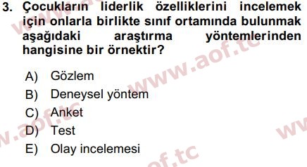 2018 Davranış Bilimleri 2 Arasınav 3. Çıkmış Sınav Sorusu