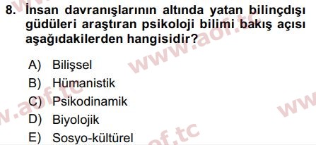 2018 Davranış Bilimleri 2 Arasınav 8. Çıkmış Sınav Sorusu