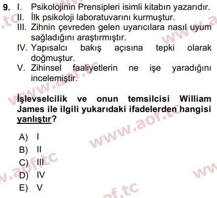 2018 Davranış Bilimleri 2 Arasınav 9. Çıkmış Sınav Sorusu