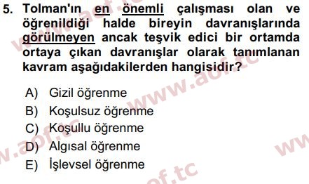 2019 Davranış Bilimleri 2 Final 5. Çıkmış Sınav Sorusu