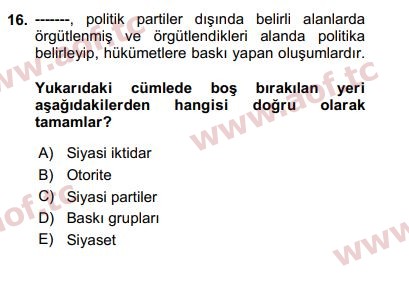 2020 Türkiye'nin Toplumsal Yapısı Arasınav 16. Çıkmış Sınav Sorusu