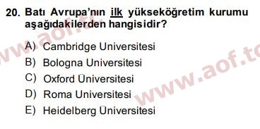 2015 Genel Uygarlık Tarihi Arasınav 20. Çıkmış Sınav Sorusu