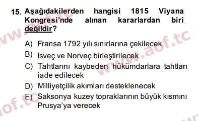 2015 Genel Uygarlık Tarihi Final 15. Çıkmış Sınav Sorusu