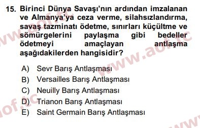 2016 Siyasi Tarih Arasınav 15. Çıkmış Sınav Sorusu