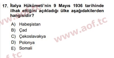 2016 Siyasi Tarih Arasınav 17. Çıkmış Sınav Sorusu