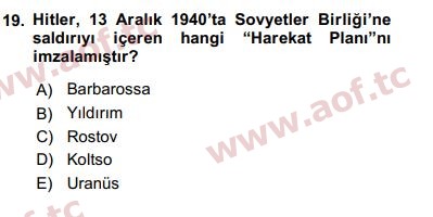 2016 Siyasi Tarih Arasınav 19. Çıkmış Sınav Sorusu