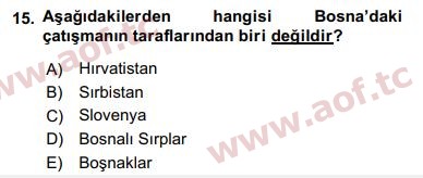 2017 Siyasi Tarih Final 15. Çıkmış Sınav Sorusu