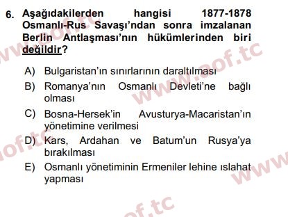 2019 Siyasi Tarih Arasınav 6. Çıkmış Sınav Sorusu