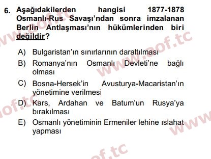 2019 Siyasi Tarih Arasınav 6. Çıkmış Sınav Sorusu