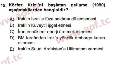 2020 Siyasi Tarih Final 18. Çıkmış Sınav Sorusu