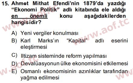 2015 Atatürk İlkeleri ve İnkılap Tarihi 1 Final 15. Çıkmış Sınav Sorusu
