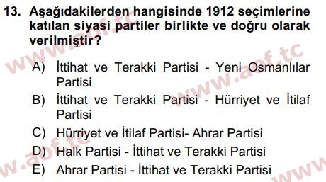2016 Atatürk İlkeleri ve İnkılap Tarihi 1 Arasınav 13. Çıkmış Sınav Sorusu