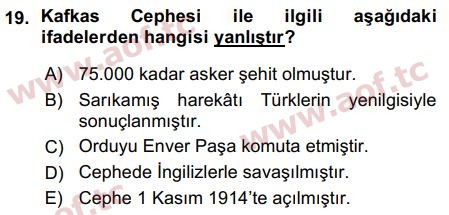 2016 Atatürk İlkeleri ve İnkılap Tarihi 1 Arasınav 19. Çıkmış Sınav Sorusu