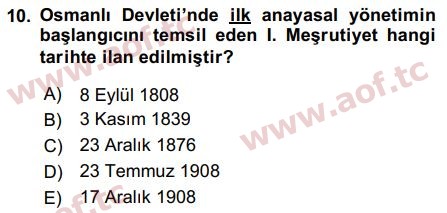 2018 Atatürk İlkeleri ve İnkılap Tarihi 1 Arasınav 10. Çıkmış Sınav Sorusu