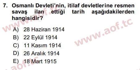 2018 Atatürk İlkeleri ve İnkılap Tarihi 1 Arasınav 7. Çıkmış Sınav Sorusu
