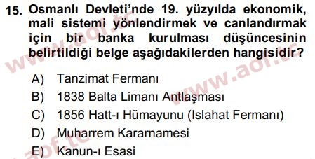 2019 Atatürk İlkeleri ve İnkılap Tarihi 1 Final 15. Çıkmış Sınav Sorusu