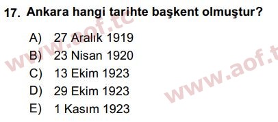 2019 Atatürk İlkeleri ve İnkılap Tarihi 1 Final 17. Çıkmış Sınav Sorusu