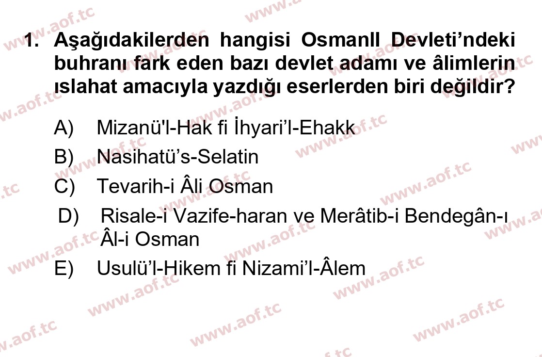  2020 Atatürk İlkeleri ve İnkılap Tarihi 1 Arasınav 1. Çıkmış Sınav Sorusu