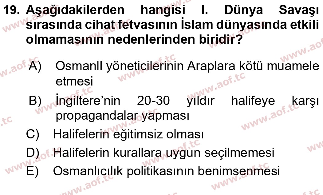  2020 Atatürk İlkeleri ve İnkılap Tarihi 1 Arasınav 19. Çıkmış Sınav Sorusu