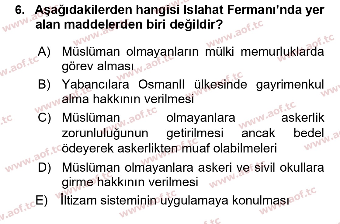  2020 Atatürk İlkeleri ve İnkılap Tarihi 1 Arasınav 6. Çıkmış Sınav Sorusu