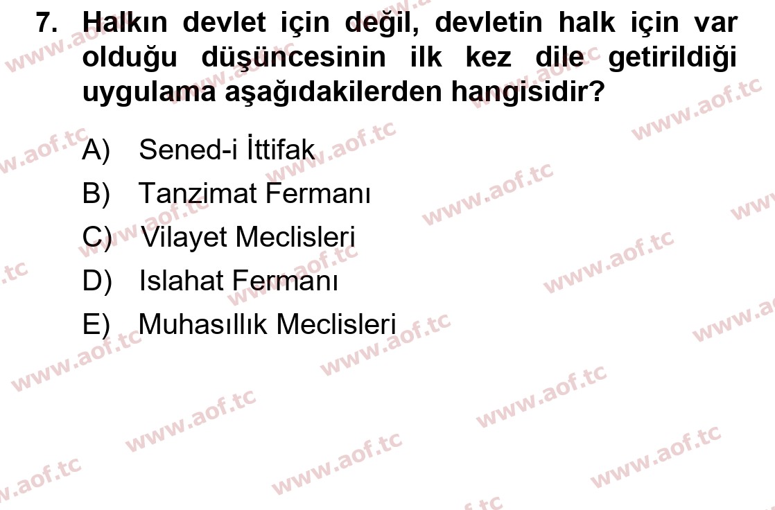  2020 Atatürk İlkeleri ve İnkılap Tarihi 1 Arasınav 7. Çıkmış Sınav Sorusu