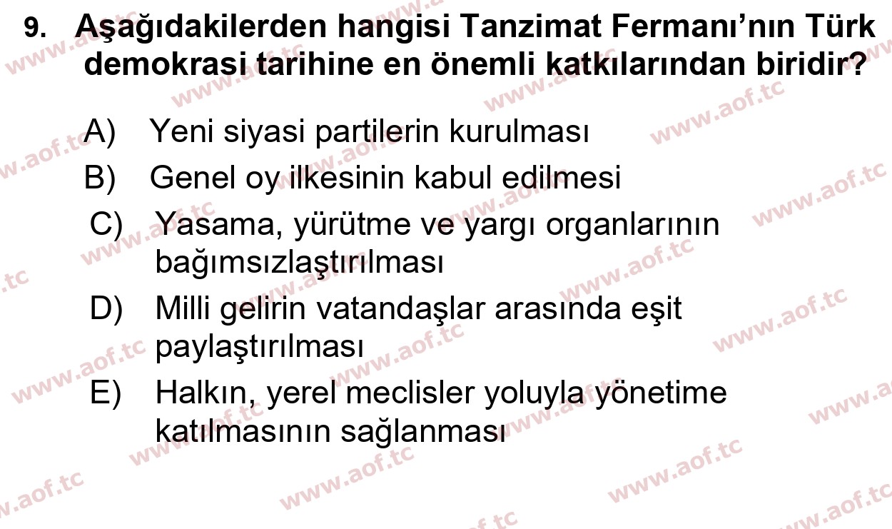  2020 Atatürk İlkeleri ve İnkılap Tarihi 1 Arasınav 9. Çıkmış Sınav Sorusu