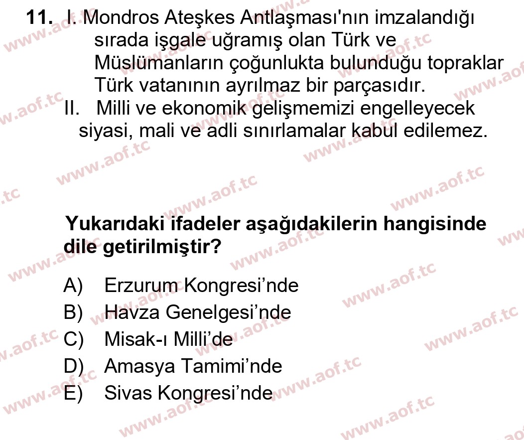  2022 Atatürk İlkeleri ve İnkılap Tarihi 1 Arasınav 11. Çıkmış Sınav Sorusu