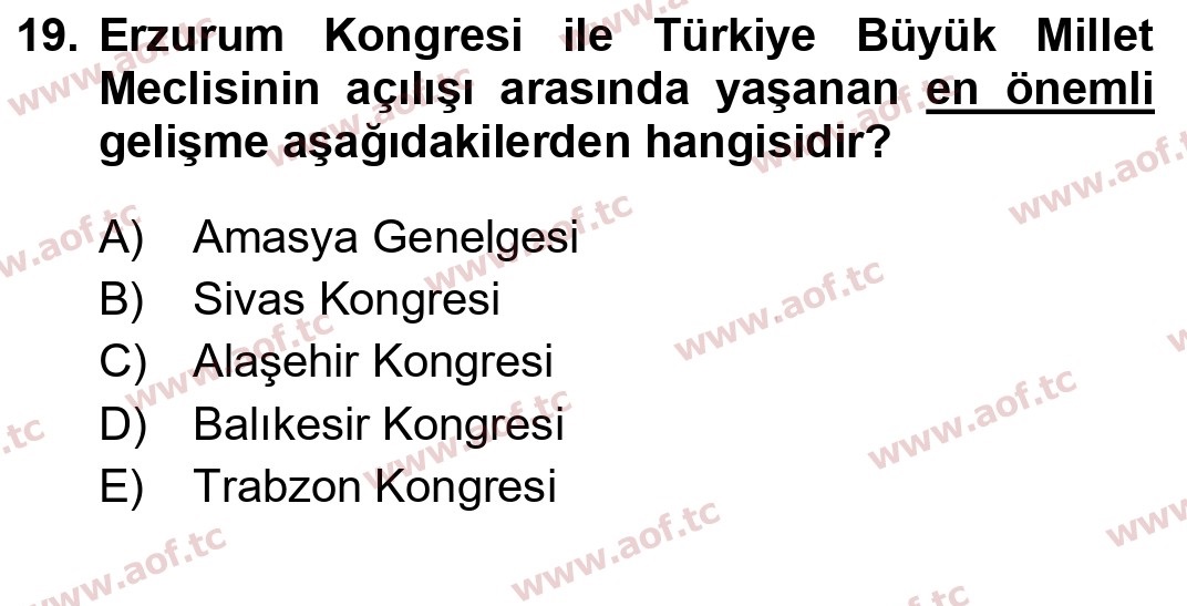  2022 Atatürk İlkeleri ve İnkılap Tarihi 1 Arasınav 19. Çıkmış Sınav Sorusu