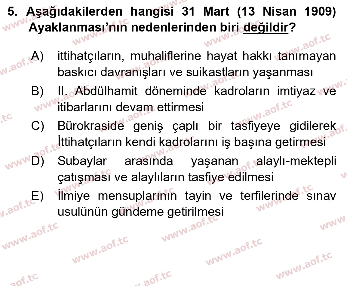 2022 Atatürk İlkeleri ve İnkılap Tarihi 1 Arasınav 5. Çıkmış Sınav Sorusu