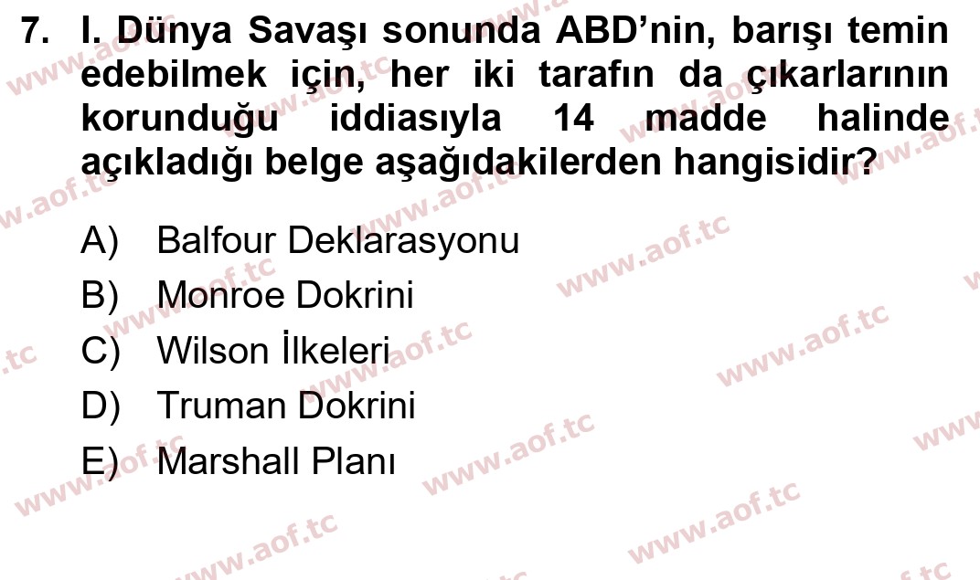  2022 Atatürk İlkeleri ve İnkılap Tarihi 1 Arasınav 7. Çıkmış Sınav Sorusu