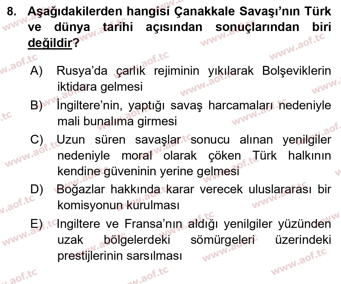  2022 Atatürk İlkeleri ve İnkılap Tarihi 1 Arasınav 8. Çıkmış Sınav Sorusu