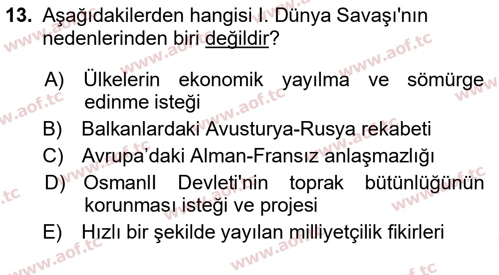  2023 Atatürk İlkeleri ve İnkılap Tarihi 1 Arasınav 13. Çıkmış Sınav Sorusu