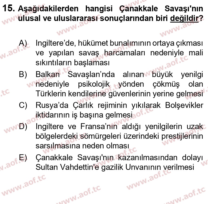  2023 Atatürk İlkeleri ve İnkılap Tarihi 1 Arasınav 15. Çıkmış Sınav Sorusu