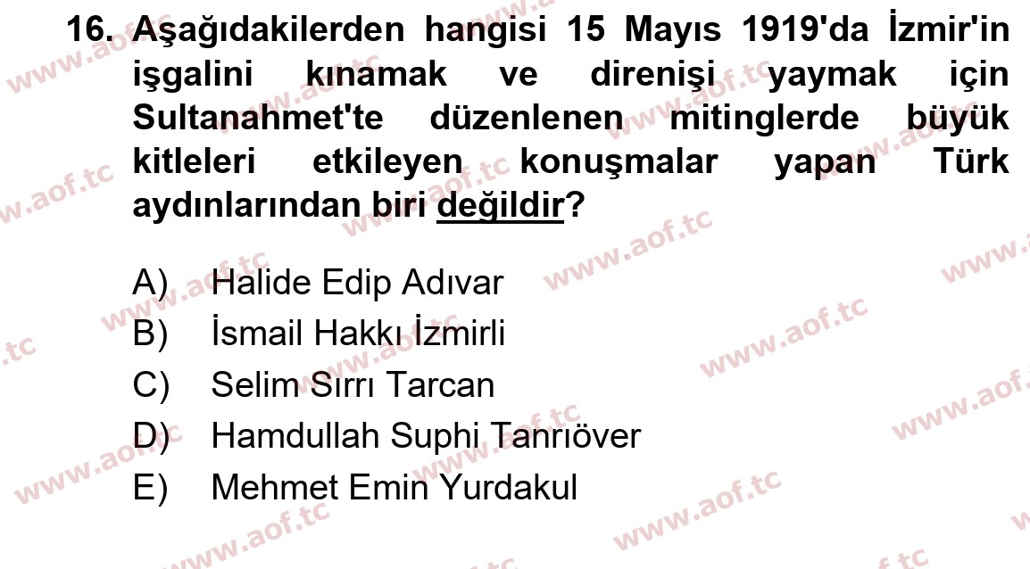  2023 Atatürk İlkeleri ve İnkılap Tarihi 1 Arasınav 16. Çıkmış Sınav Sorusu