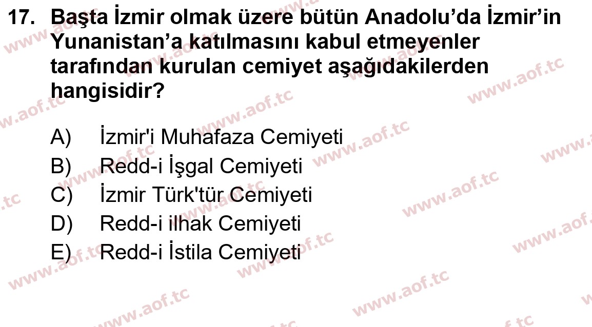  2023 Atatürk İlkeleri ve İnkılap Tarihi 1 Arasınav 17. Çıkmış Sınav Sorusu