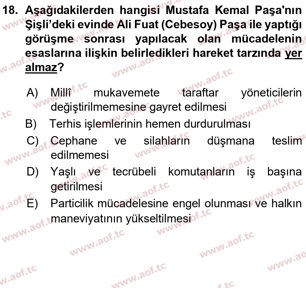 2023 Atatürk İlkeleri ve İnkılap Tarihi 1 Arasınav 18. Çıkmış Sınav Sorusu