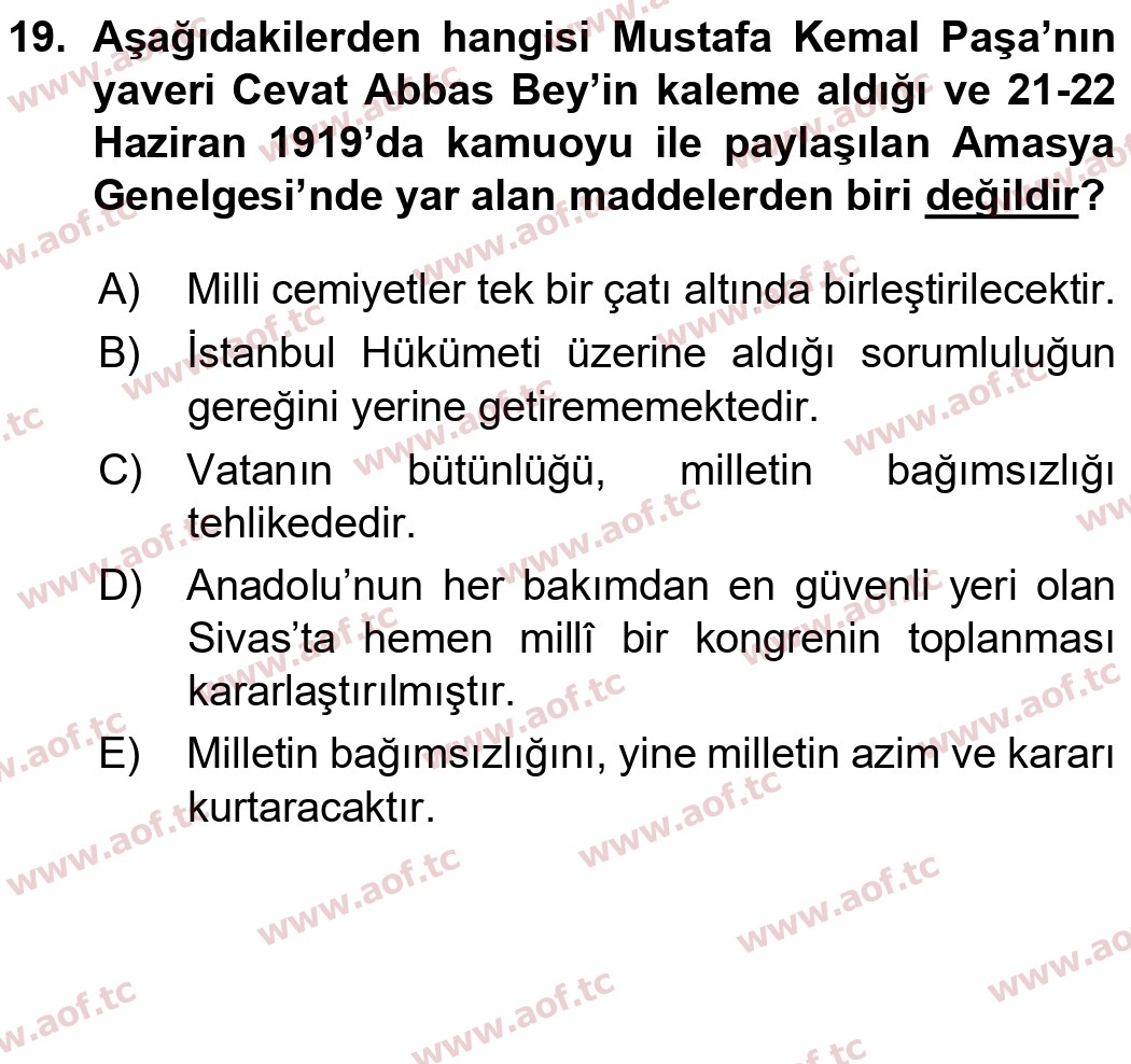  2023 Atatürk İlkeleri ve İnkılap Tarihi 1 Arasınav 19. Çıkmış Sınav Sorusu