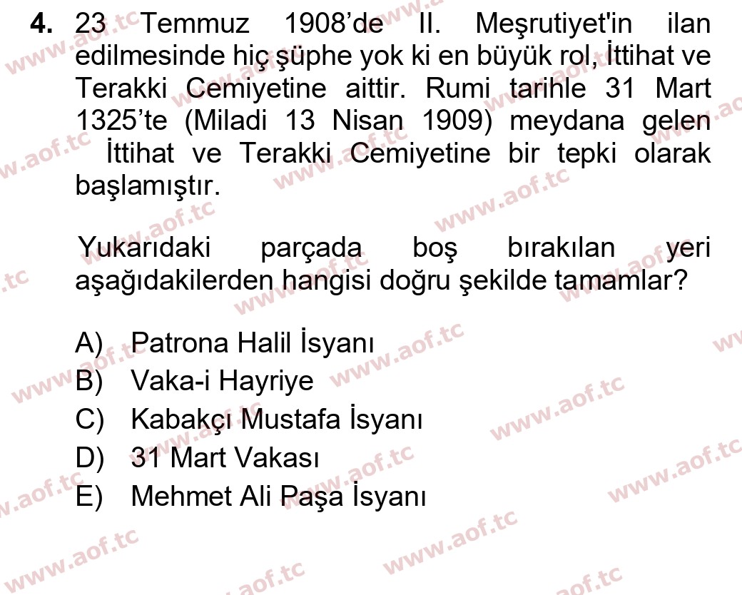  2023 Atatürk İlkeleri ve İnkılap Tarihi 1 Arasınav 4. Çıkmış Sınav Sorusu