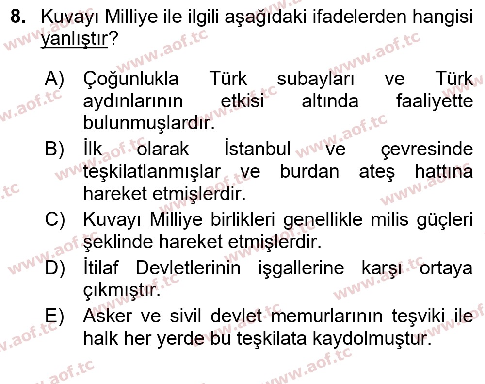 2023 Atatürk İlkeleri ve İnkılap Tarihi 1 Arasınav 8. Çıkmış Sınav Sorusu