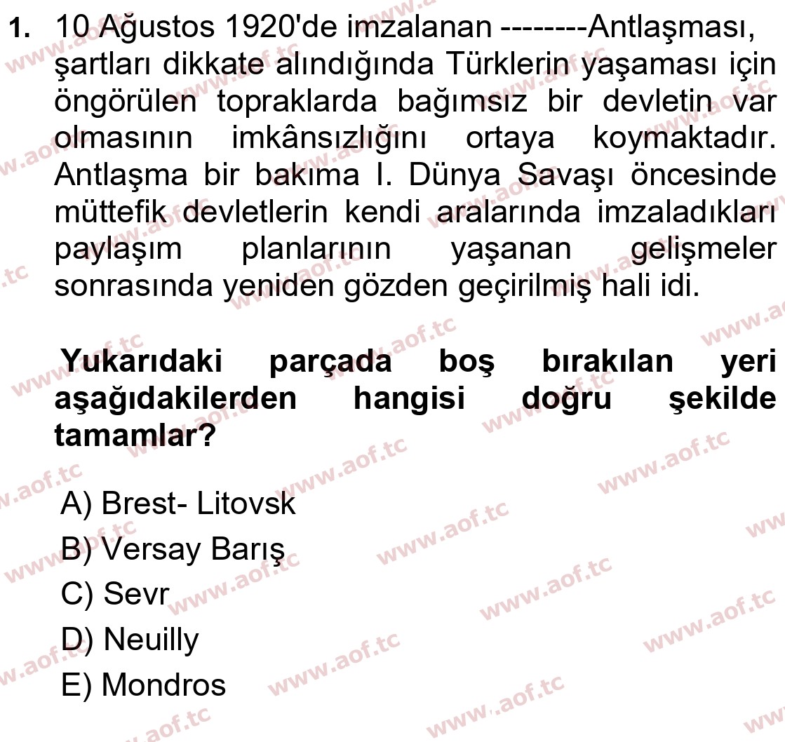 2024 Atatürk İlkeleri ve İnkılap Tarihi 1 Arasınav 1. Çıkmış Sınav Sorusu