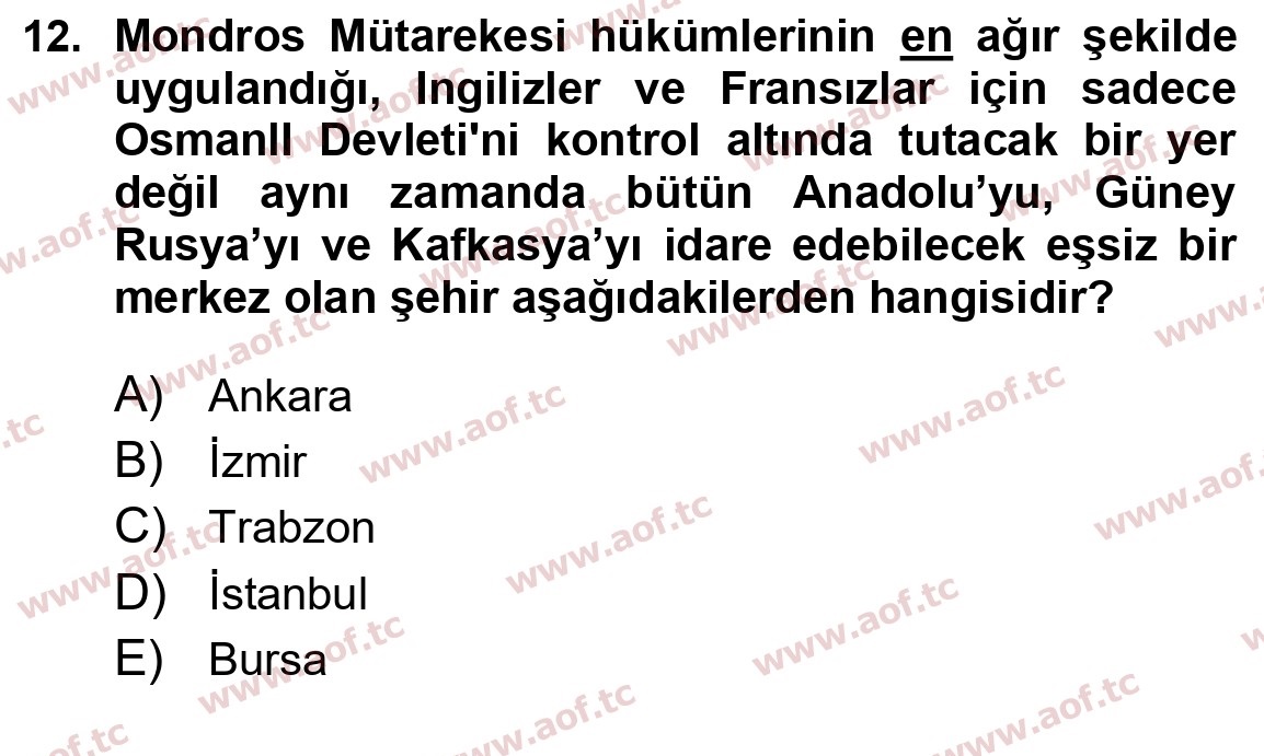2024 Atatürk İlkeleri ve İnkılap Tarihi 1 Arasınav 12. Çıkmış Sınav Sorusu